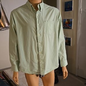 Izod Green Casual Button Down Shirt Relaxed Fit
